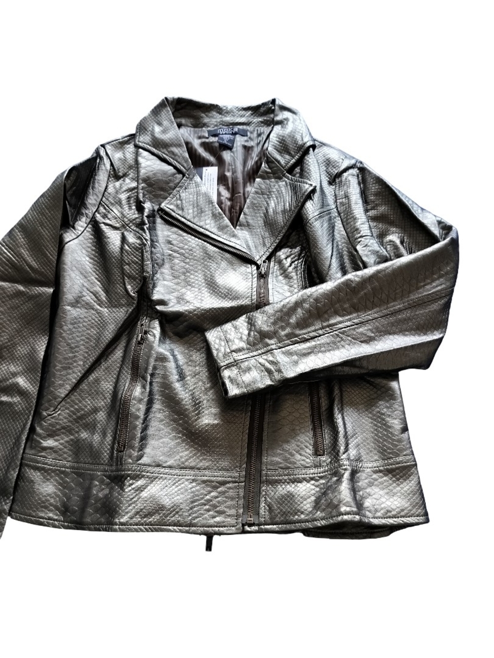 Metallic Snake Skin Olive Cropped Blazer Jacket - Women Size M NWT - Picture 6 of 8